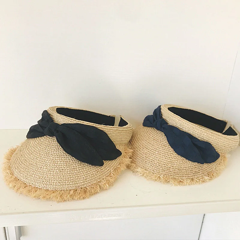 New Trend Summer Outdoor Women hat Casual Raffia Straw Hat Sun Visor Cap Lady Girl Bowknot Sun Hats dearby Travel Holiday Hat