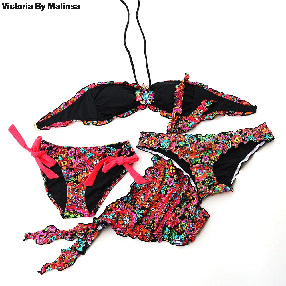 Mulher de verão conjunto biquíni maiô preto vermelho floral biquinis brasileiro maiô biquínis segredo atrevido bottom