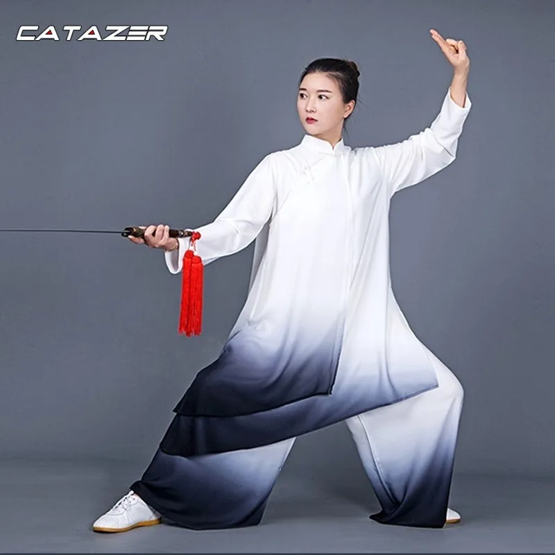 

Tai Chi Clothing Women's Fashion Spring and Summer Gradient Color Mid-length Competition Performance Training Tai Chi Clothing