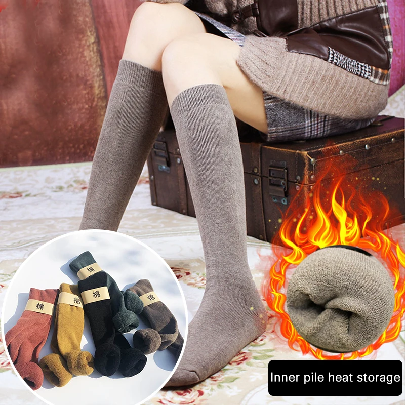 Women's Knee High Stocking Socks Thick Knitting Long Socks Rib Cuff Warm Winter Legs Tights for Boots XR-Hot