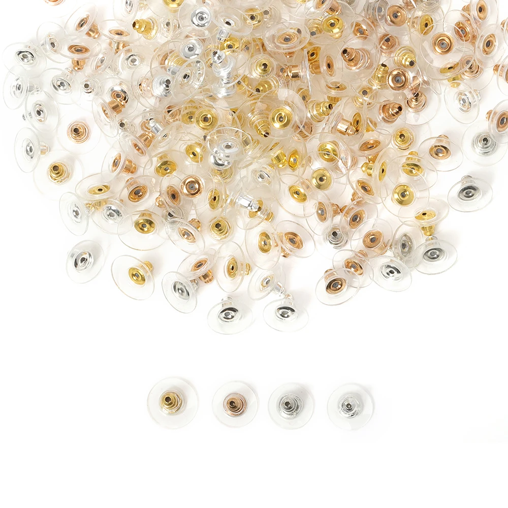 100pcs Silicon Earring Back Stoppers Gold Silver Ear Stud Post Nuts Jewelry Findings Components DIY Craft Accessories Wholesale
