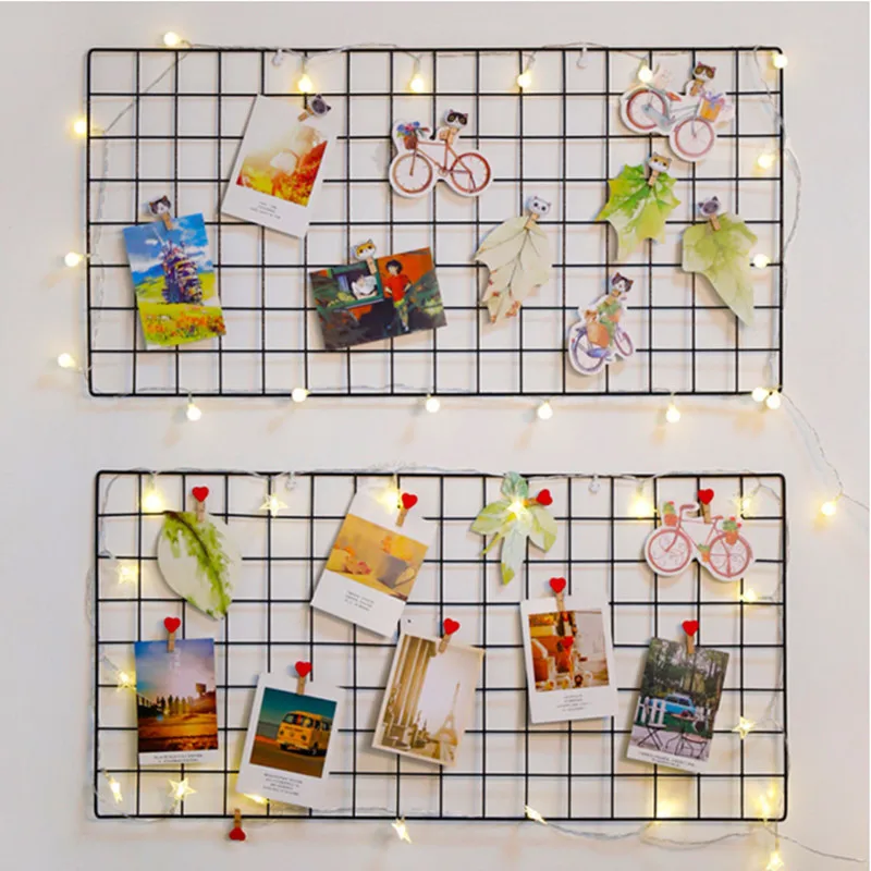 Nordic Iron Grid Wall Art Decoration Shelf Home Decor Bedroom Photos Frame Postcards Mesh Display Storage Organizer Racks Holder