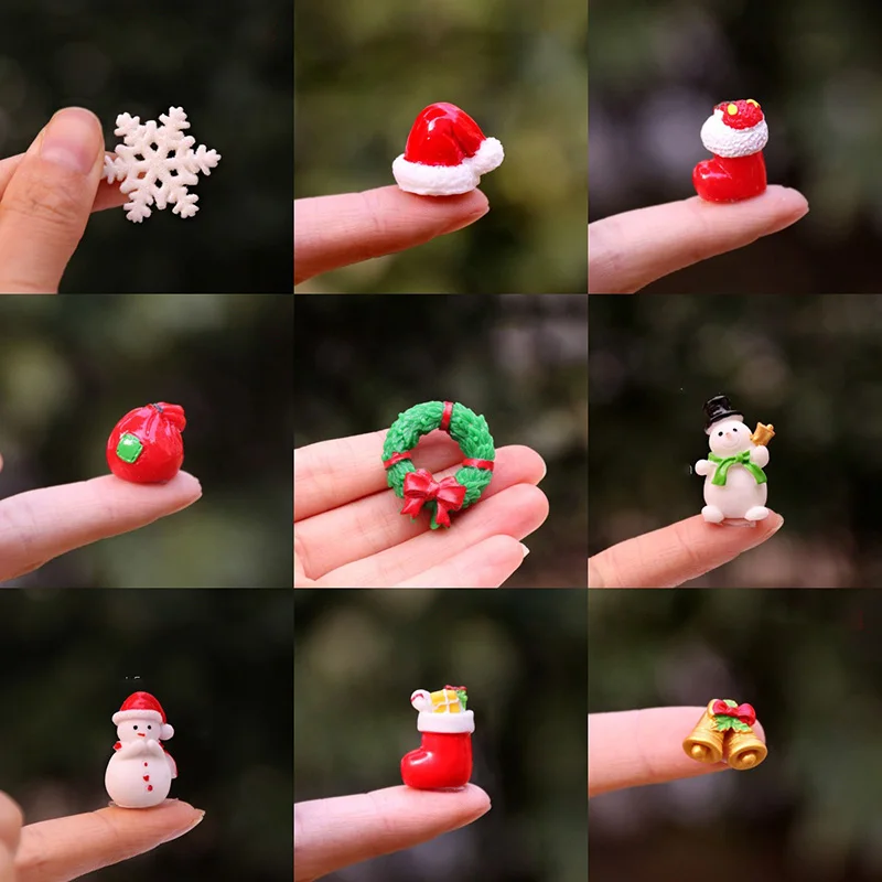 Mini Christmas Decoration Santa Claus Snowman Moon Star Miniatures for Terrarium, Fairy Garden Figurines Home Decoration