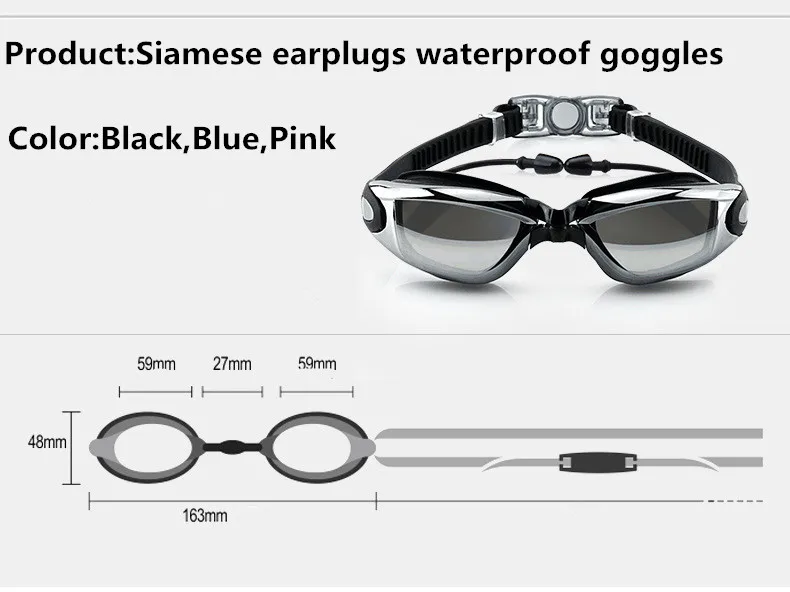 Professional Swimming Goggles Swimming Glasses with Earplugs Nose Clip Electroplate Waterproof Silicone очки для плавания Adluts