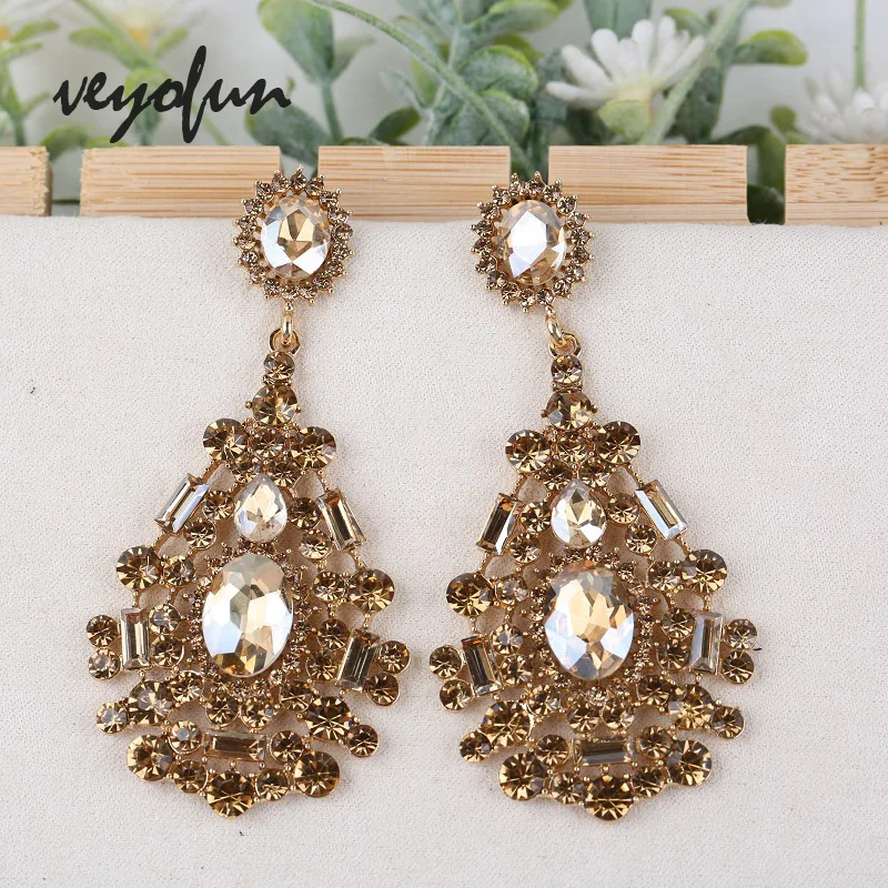 Veyofun Big Hyperbole Full Rhinestone Drop Earrings Luxury Bridal Dangle Earrings Fashion Jewelry for Women Gift New