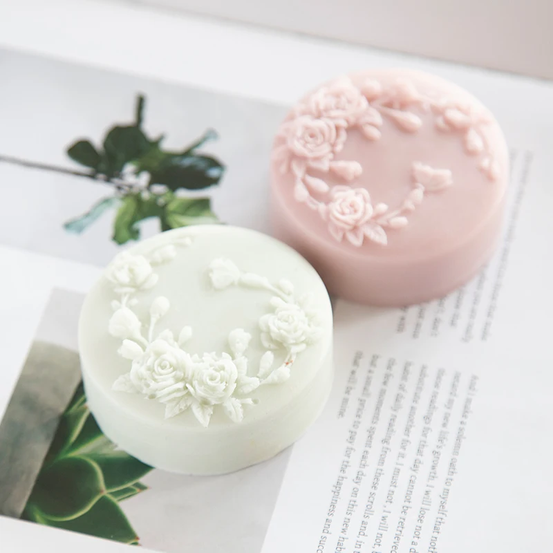 Round Shape Rose Flower Handmade Soap Silicone Mold Peony Rose Flowers Soap Making Molds Scented Candle Resin Plaster Mould