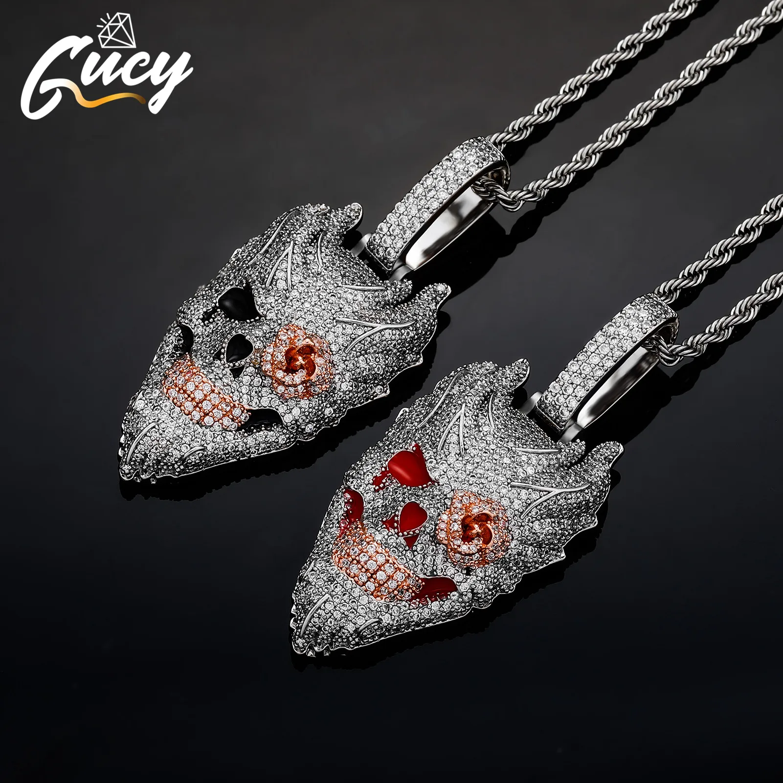 GUCY Fashion Men Hip Hop Flame Head Pendant Necklace Iced AAAA Cubic Zirconia Necklace Jewelry