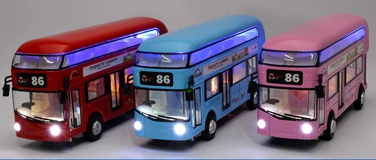 Double Decker Bus Toy Metal & Plastic Made London Bus 17Cm Transport Doors Openable &Close FLashing With Music City Travelling