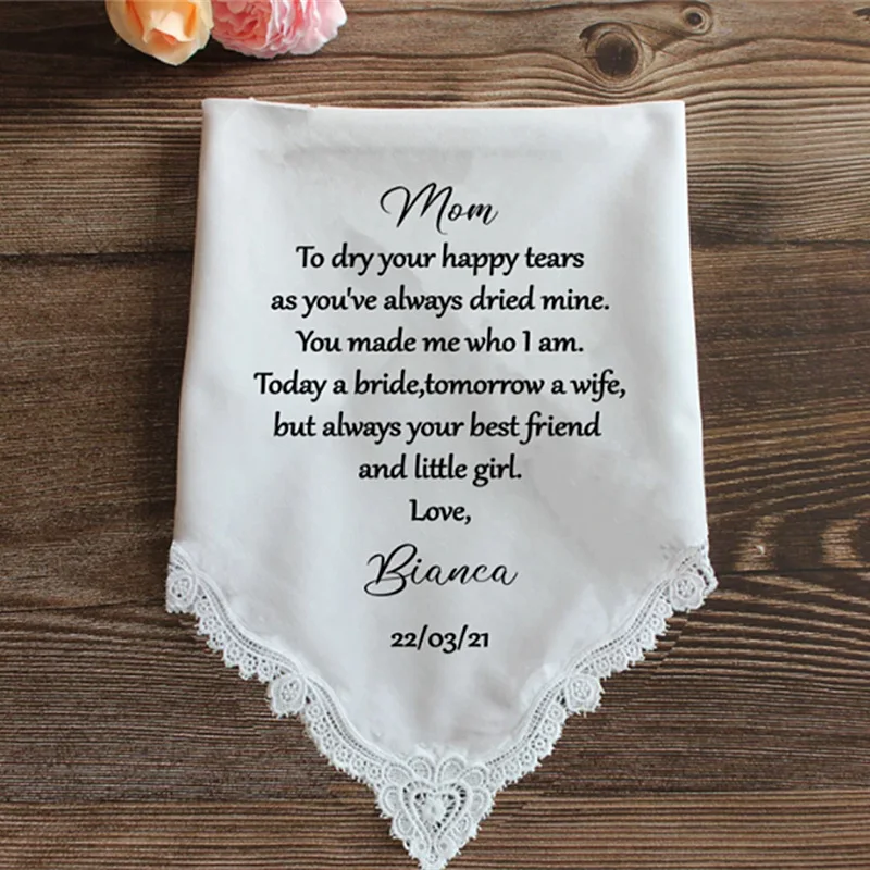 Custom wedding hankies,Personalised Wedding Handkerchief Gift for Parents,Mother of the Bride Gift,Father of the Bride Gift Set