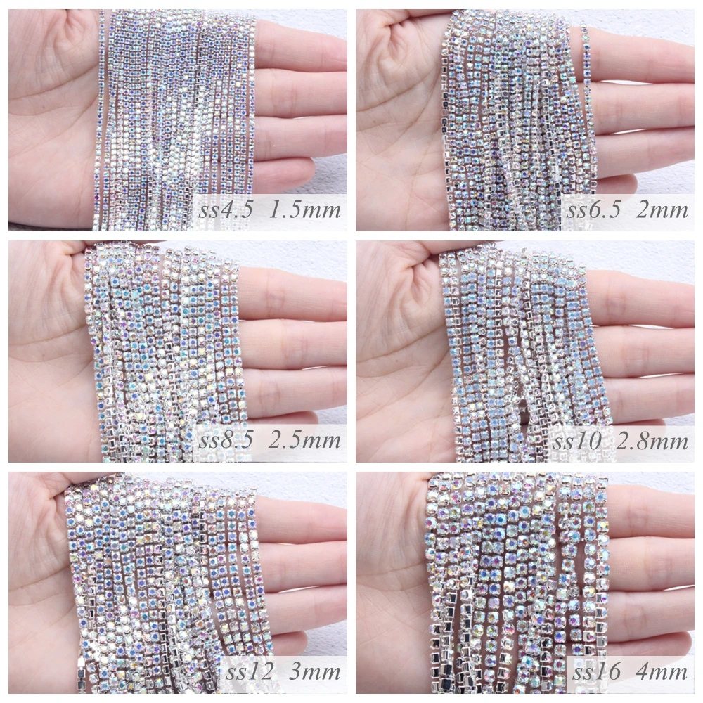 Shiny Glass Rhinestones Copper Cup Claw Chains Mixed 18 Colors Each 0.9M Non Hotfix Strass Diamonds DIY Wedding Dress Garments