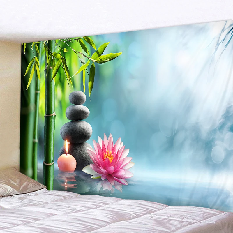 Wall Tapestry for Yoga, Zen Garden, Massage Stone and Water Lily Beach Towel, Throw Blanket, Picnic Mat, Family Outfit