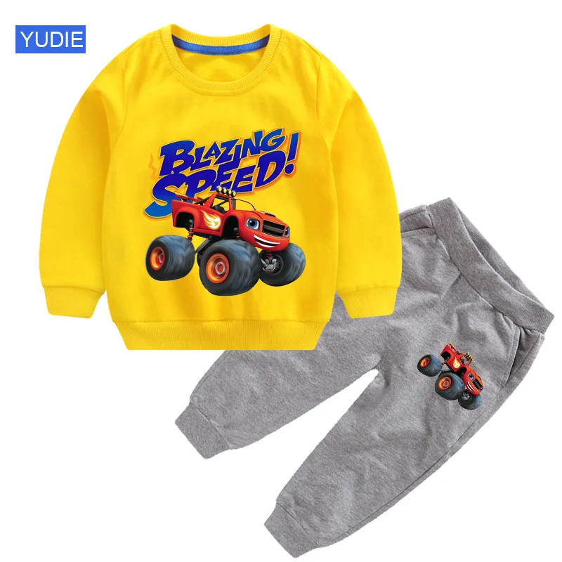 Kids Sets Blazing Speed Car Cartoon Monster Machines Chothes Children Long Sleeve Sweatshirt Set Boy Girl Cotton Tops Sweatshirt