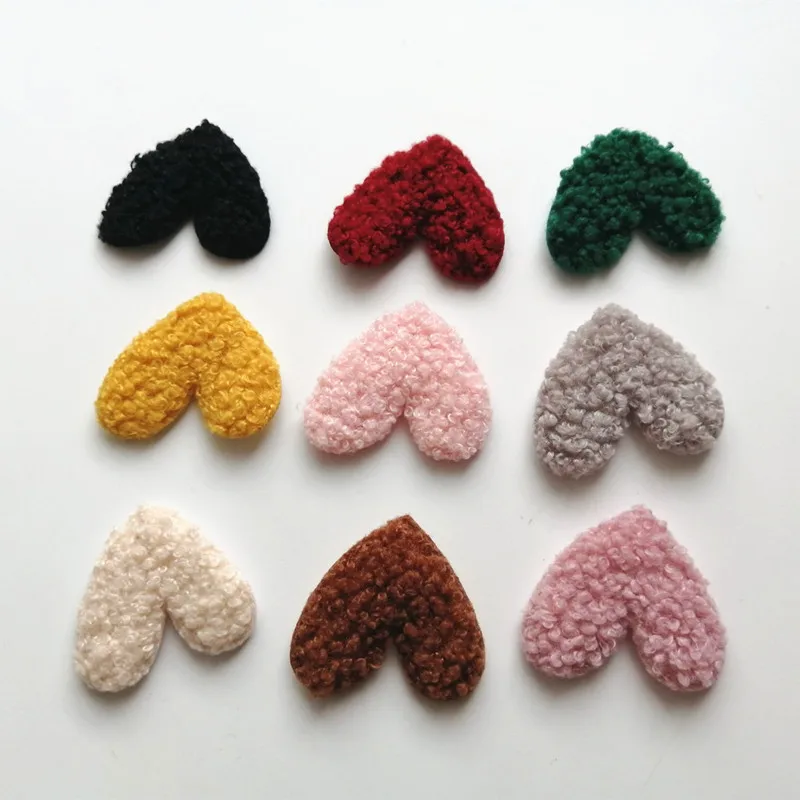 20Pcs 5cm*4cm Teddy Fur Felt Love Heart Padded Patches Appliques Ornaments DIY Craft Supplies Kids Hair Pin Accessories Material