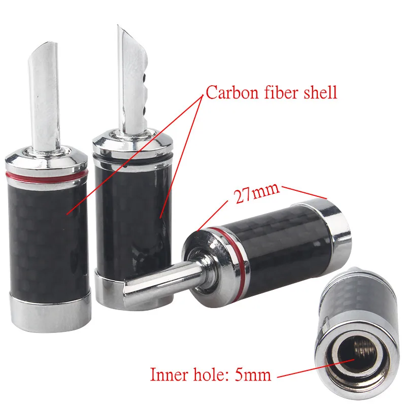 Black / White carbon fiber pure copper rhodium plated banana plug with teeth hifi audio speaker cable plug