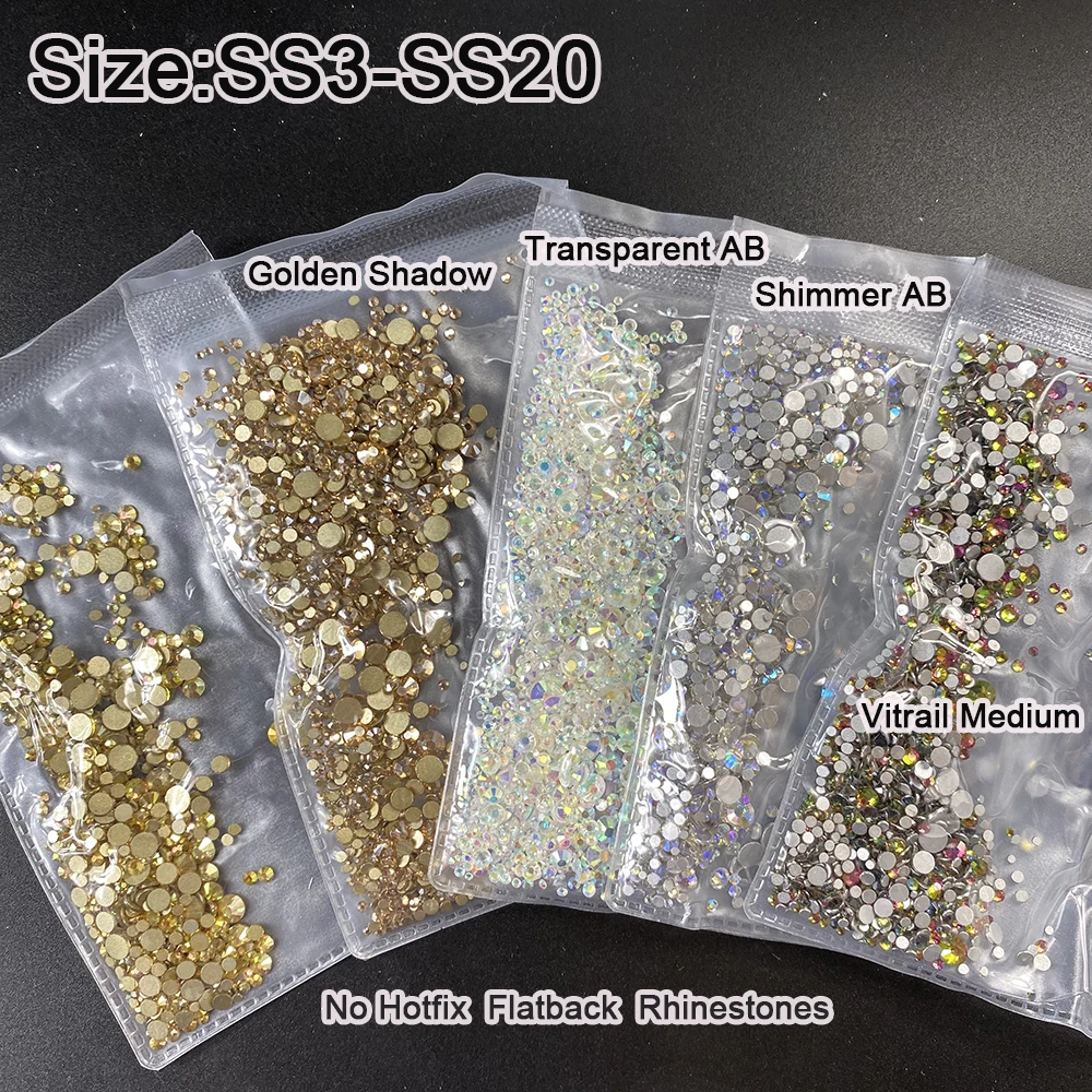 YANRUO 2000 1400pcs SS3-SS20 Glitter Glass Rhinestones Non Hotfix Flatback Strass DIY Design Making Accessories For Nail Art