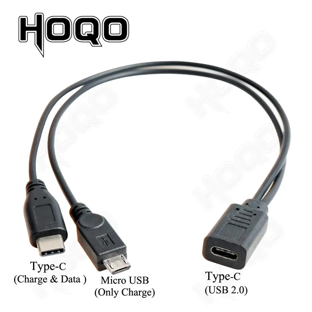 USB-C USB 3.1 Type C Female to Micro USB Male & Type C Male Splitter Data Extension Power Cable for Android Phone Tablet 30cm