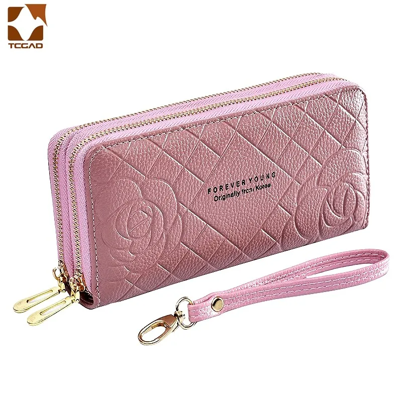 Fashion Phone Purses Women Wallets 3d Flower Big Female Purse Leather Brand  Lady Long Wallets Luxury Card Clutch Double Zipper