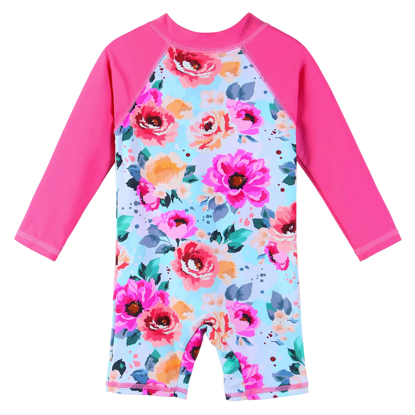 BAOHULU Toddler Girls Swimsuit Floral Print Swimwear One Piece Long Sleeve Bathing Suit with Pants Children Beachwear