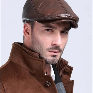 Erste Herrenschicht Leder Berets Winter Beefs Cetting Hot Ohr Protection Cap Hut 100% echtes Leder, Großhandel, Freizeit 8 Hauptverkäufe Herrenbauer Leder - №5