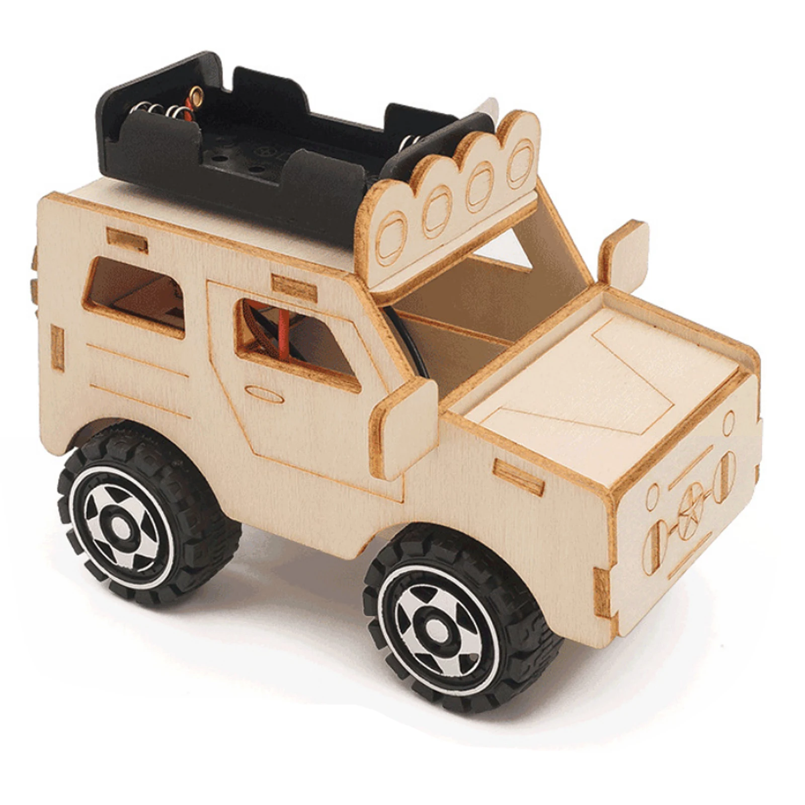 Jeep électrique en bois assemblée pour enfants, jouet éducatif scientifique, exercice de couleur peint, capacité pratique, bricolage