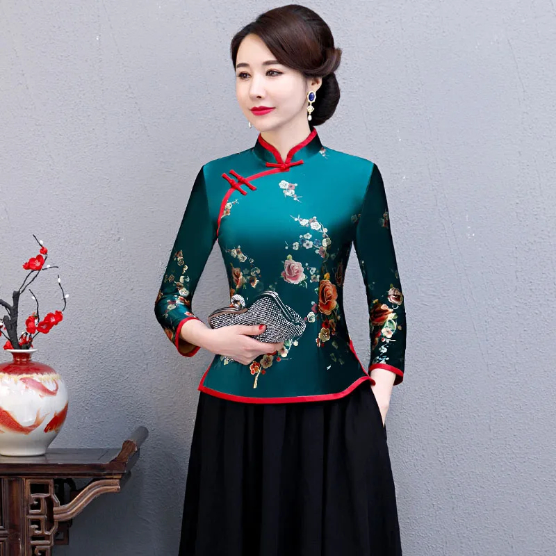 Autumn Winter New Women Velour Mandarin Collar Tang Shirt Top Elegant Chinese Female Party Clothes Casual Business Blouse 6XL