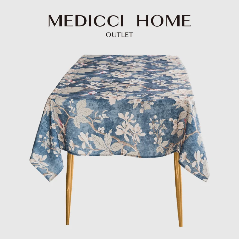 

Medicci Home New American Style Tablecloth Blue Plant Flower Bird Print Tea Table Cloth Kitchen Dining Tabletop Spring Summer