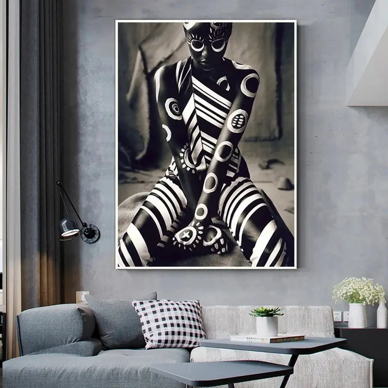 Tattooed African Woman Canvas Painting Posters and Prints Unique Figure Wall Art Pictures for Living Room Home Decor Unframed