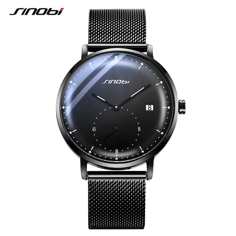 SINOBI Luxury Quartz Men\'s Watches 42mm Dial Waterproof Wristwatch Waterproof Luminous Pointer Clock Stainless Man Sport Watch