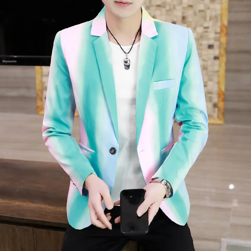 

2024 Spring New Colorful Printed blazer Youth Slub Cotton Fashion Leisure men blazer slim fit