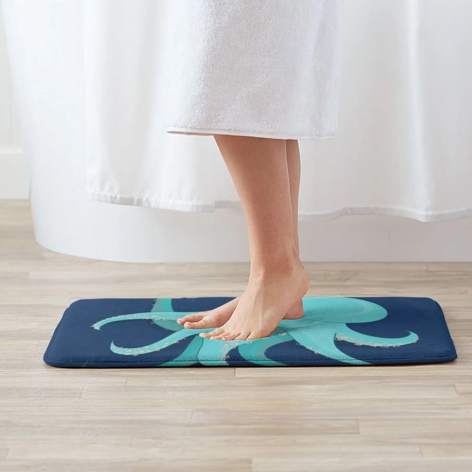 Teal Octopus With Orange Mat Rug Carpet Anti-Slip Floor Mats Bedroom Octopus Sea Sea Creatures Marine Life Aquatic Squid