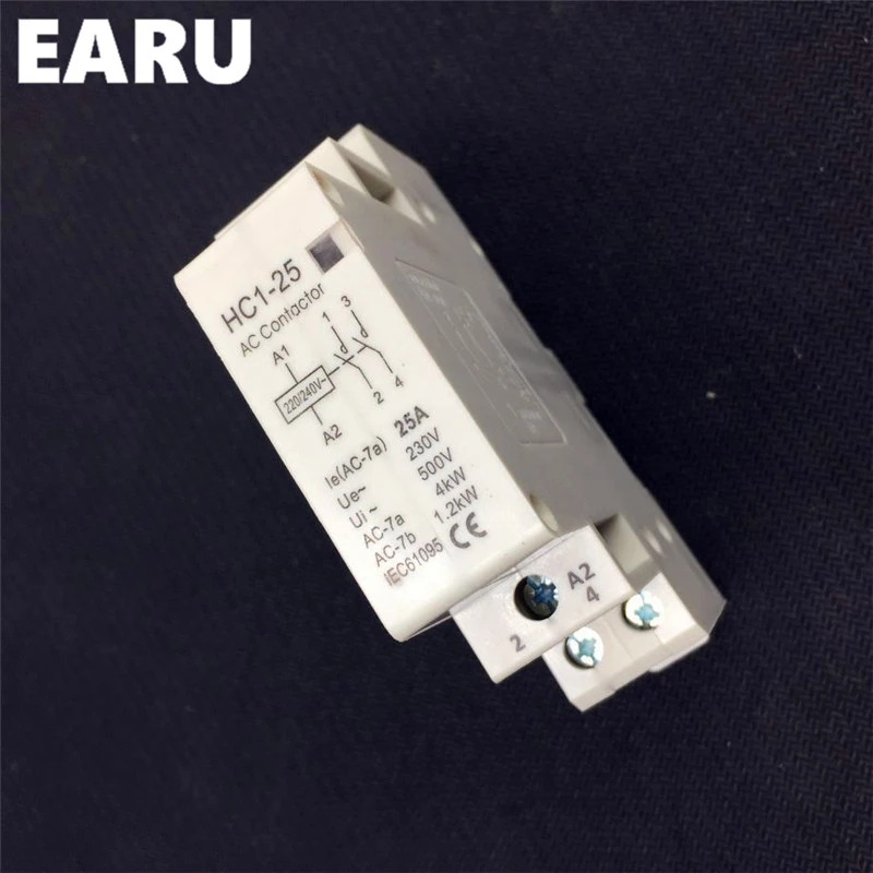2P 25A 220V/230V 50/60HZ 딘 레일 가정용 AC 접촉기 모듈 1NO 1NC 1NO + 1NC 2NO 2NC 가정용 호텔 조용한 전압 CE