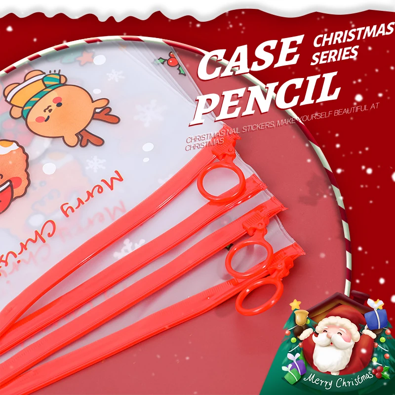 Transparent Christmas Creative Pencil Bag Santa Claus Elk Pencil Case Snowman Student Holiday Gift Office School Stationery