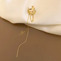 Boucles d'oreilles à Clip multicouches de luxe pour femmes, géométrique brillant, perle de Zircon, os d'oreille, sans perçage, longue chaîne, pompon 5