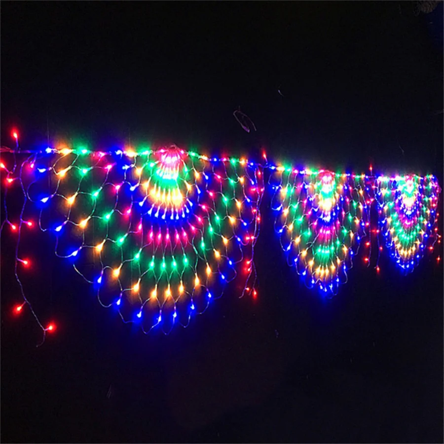 110V 220V LED Peacock Mesh Window Curtain Fairy String Lights 3X0.5M Garland Garden Light Christmas Holiday Indoor Outdoor Decor