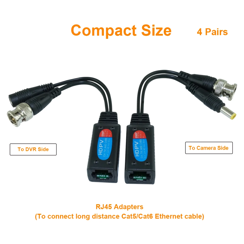 Imagem -05 - Vídeo Balun com Conector de Alimentação 8mp Bnc para Rj45 4k Cctv Passivo Par Trançado para Câmeras Ahd Cvi Tvi Cvbs