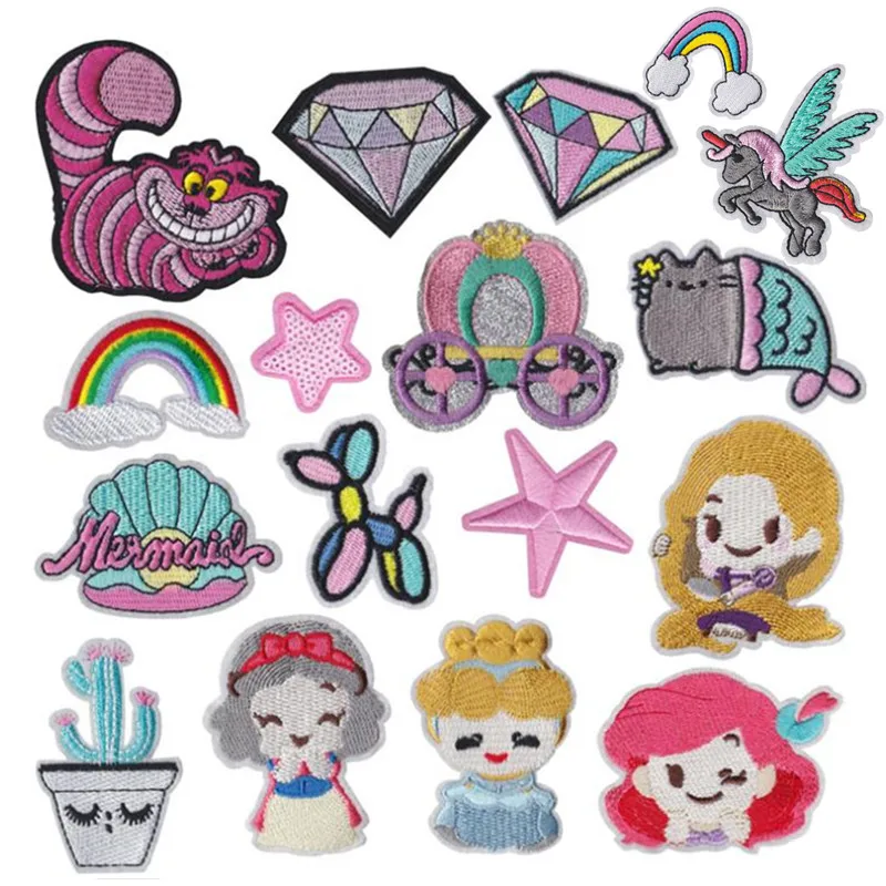 Parche de sirena Blancanieves Belle Princess Star para ropa, apliques bordados para planchar en tela, insignia, accesorios de ropa DIY