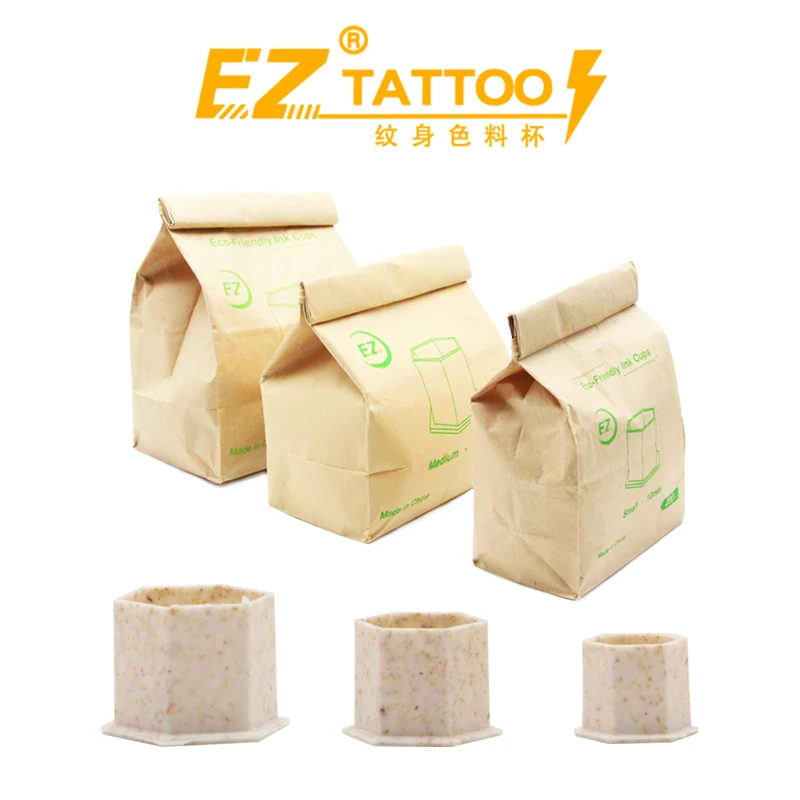 EZ-taza de tinta de tatuaje Degradable, Base estable en tres tamaños, ecológica, para maquillaje permanente, 200 unids/bolsa