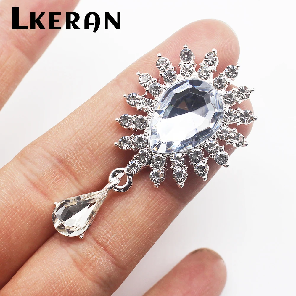 LKERAN 5Pcs 50*27MM New-Shape Acrylic Rhinestone Snap Buttons Brooch For Wedding Decoration Handmade Jewelry Diy Accessories