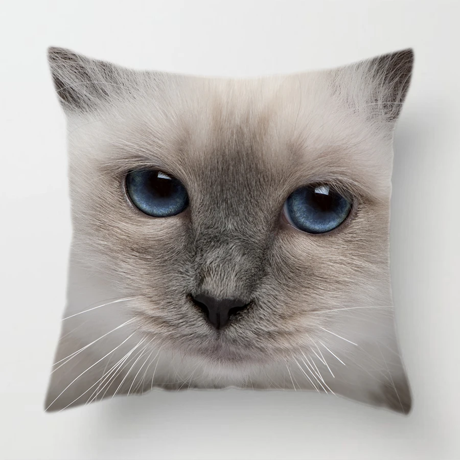 Cat Face Printed Decorative Cushion Cover Animal Pet Sofa Home Couch Throw Pillow Cover Pillow Case Room Decoration 45X45CM