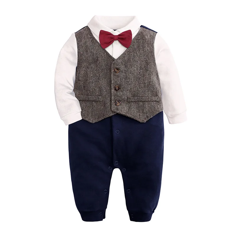 Hooyi Boys Clothes Formal Tuxedo Jumpsuit Gentleman Rompers Infant Vest Bow Ties Wedding Ceremony Suits Boys Top Quality Shirts