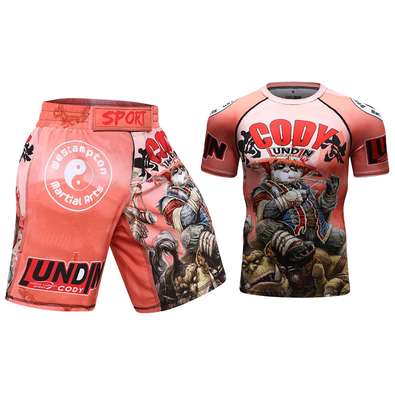 Chie Lundin-traje de compresión con estampado 3D para hombre, MMA Bjj Jiu Jitsu, pantalones cortos de entrenamiento, conjunto de boxeo de lucha,