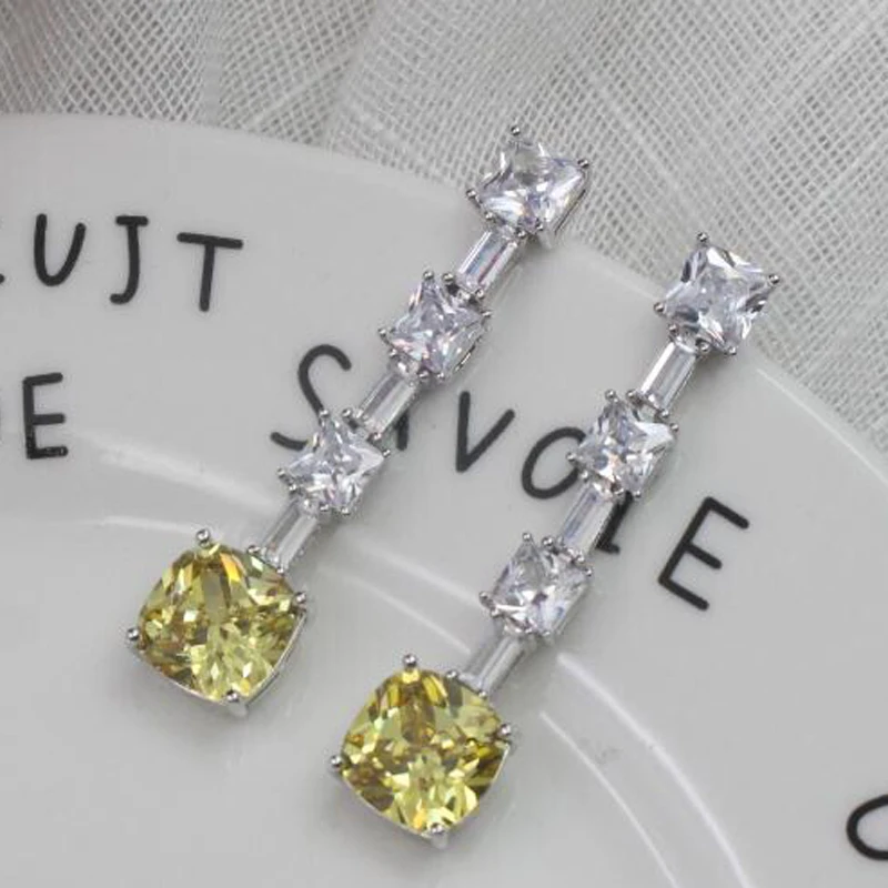 HIBRIDE Trendy Wedding Necklace Earring For Women Yellow Stone Full Cubic Zirconia Bridal Jewelry Set pendientes mujer modaS-002