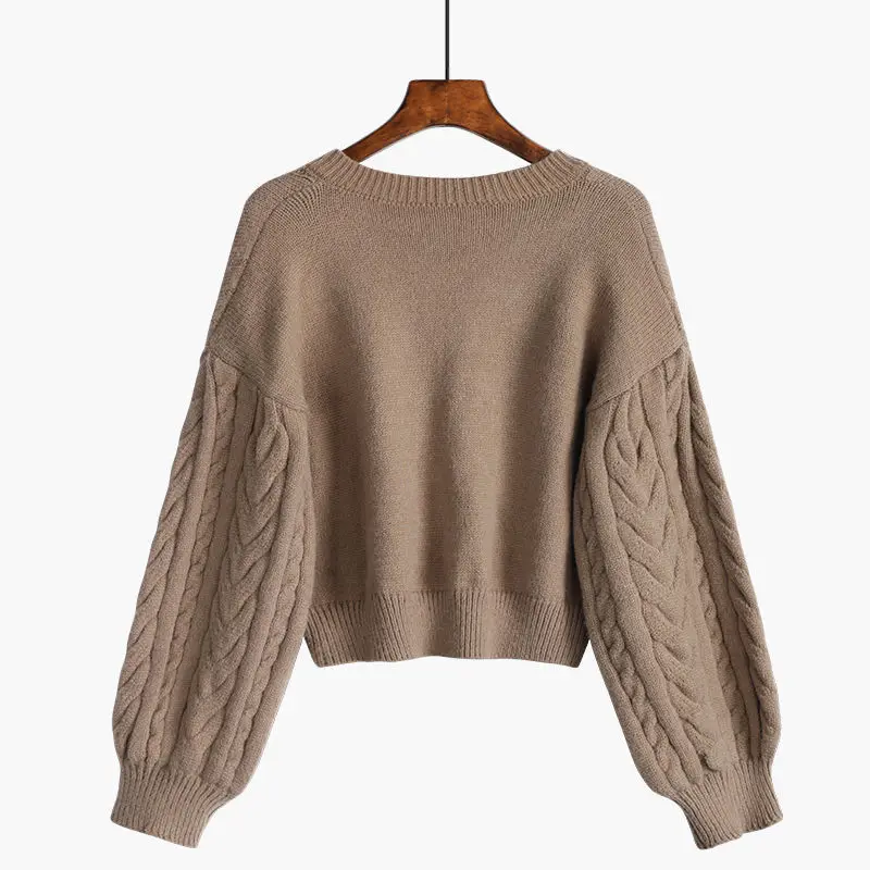 Sweaters Women Lovely Pullover Fashion Popular Clothes Twist Vintage V-Neck Solid All-match Fall Daily College Cropped Knitwear