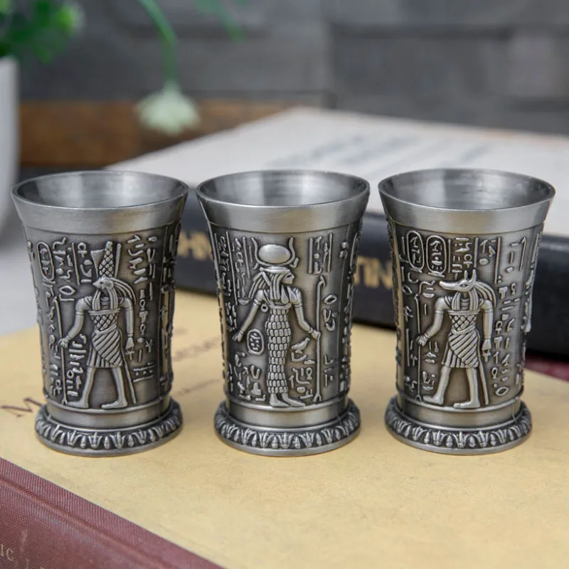 30ML Ancient Egypt Metal Shot Glass Bar Home Cocktail Liquor Copper Cup Short Wine Glasses Pharaoh Cleopatra Rameses Ra God