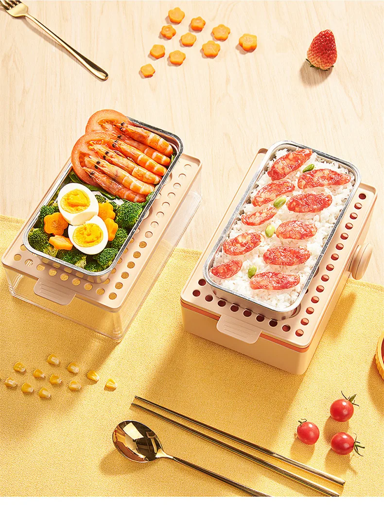220V กล่องอาหารกลางวันความร้อน Home Mini แบบพกพาไข่อาหาร Steamer Multicooker 2ชั้นทำอาหารเครื่อง