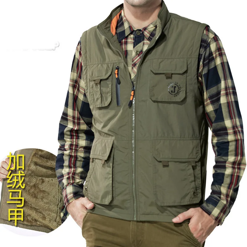 Winter Men Outdoor Fishing Cycling Fleece Warm Vest Spring Autumn Cimbing Hiking Camping Mesh Breathable Waistcoat Large Size