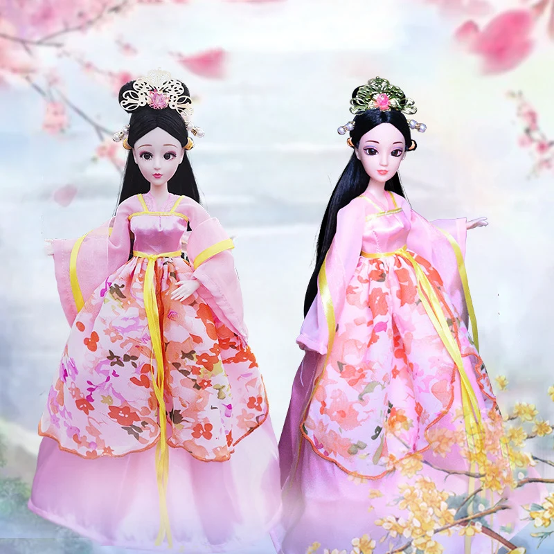 

1/6 Scale 30cm Ancient Costume Long Hair Chinese Fairy Hanfu Dress Barbi Doll 12 or 20 Joints Body Model Toys Girl Gift B0360A