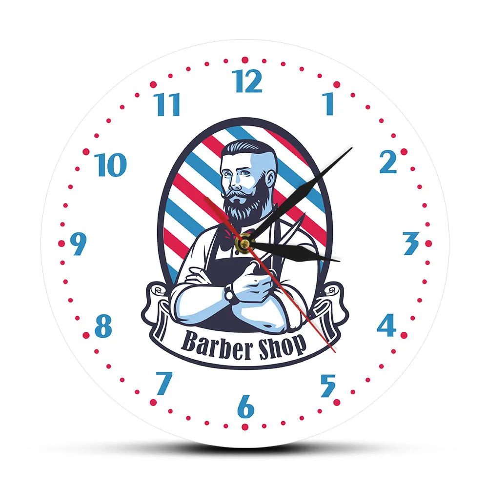 Old Classic Barber Shop Hairdressing Salon Wall Clock Hairstyle Pole Home Bar Wall Decor Barbershop Business Sign Wall Watch