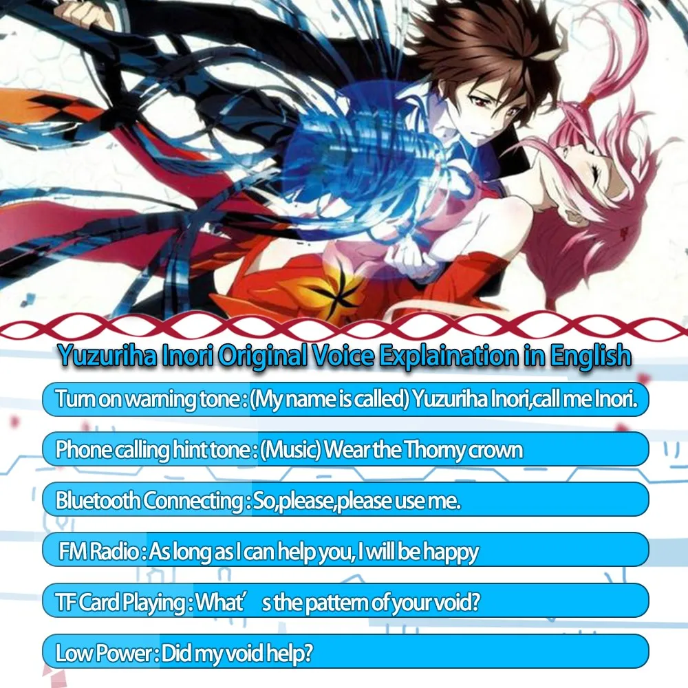 Anime Guilty Crown Yuzuriha Inori Cosplay puntelli cuffie Wireless pieghevoli auricolare pieghevole Stereo Bluetooth auricolare regolabile