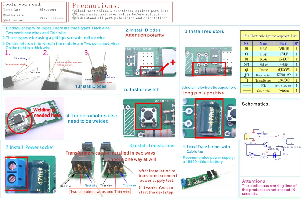 DC3-5V Kit fai da te generatore ad alta tensione accenditore ad arco Kit accendino per Suite di produzione elettronica fai da te